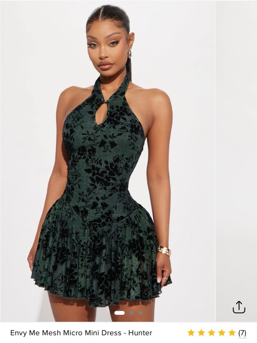 Hunter Green Halter Mesh Micro Mini Dress